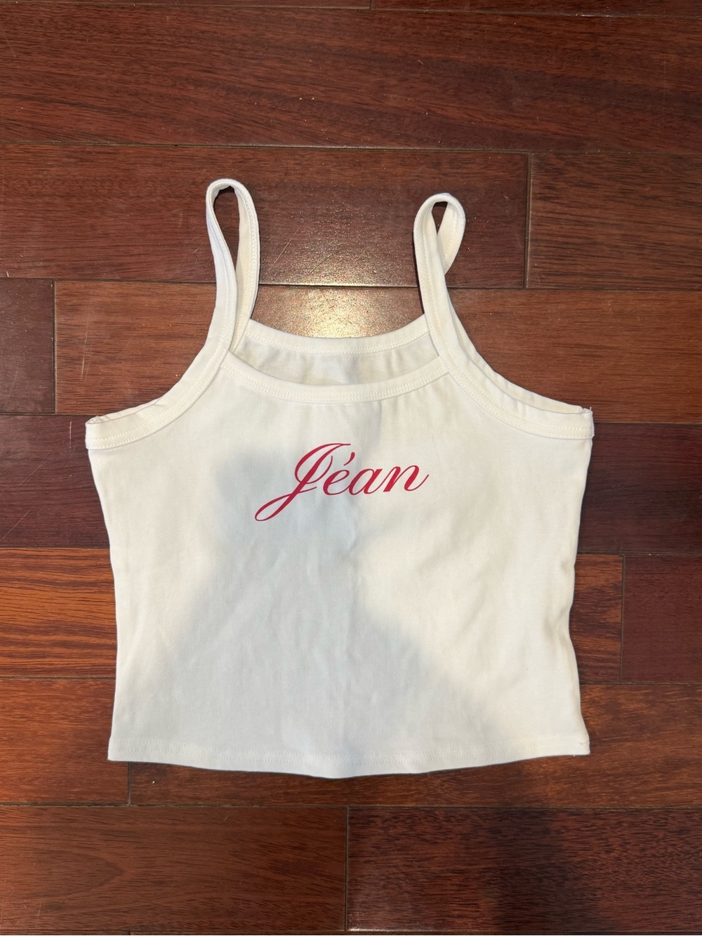With Jean White Cropped Tank with Red Script